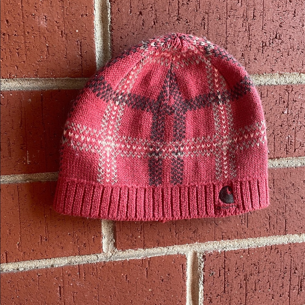 Carhartt Pink and Gray Plaid Beanie